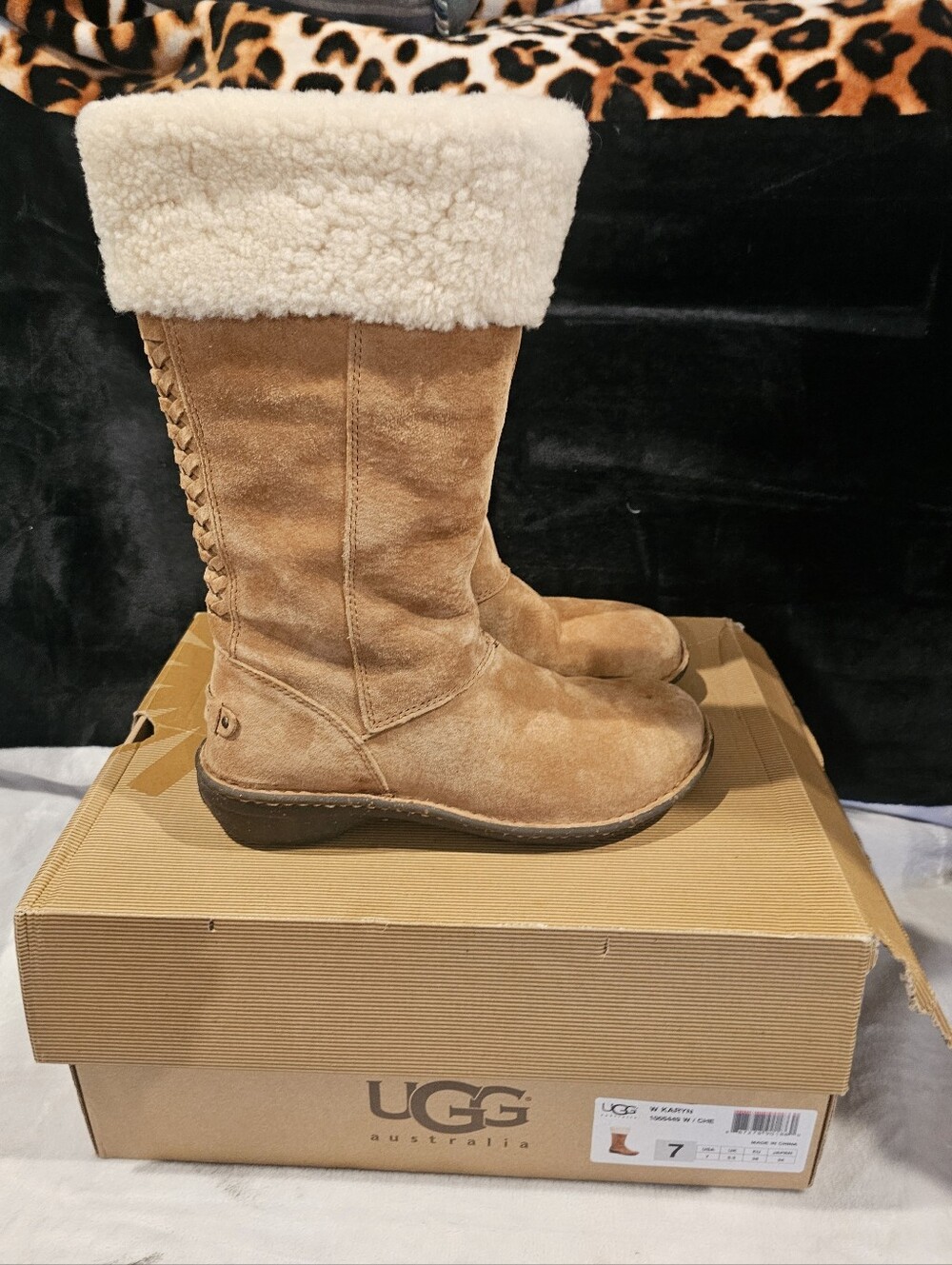 UGG Women's Chestnut Shearling-Trim Suede Knee Boot